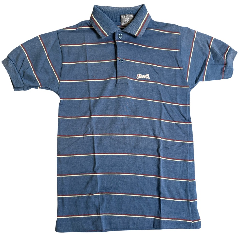 Vintage Le Tigre Blue Striped Polo Shirt Made in USA Size 12 Boys XS S